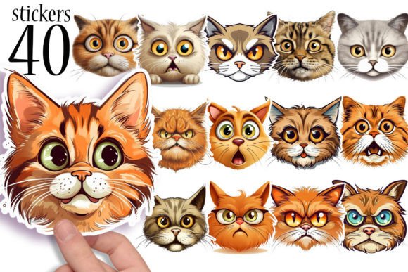 Download Funny Cat Face Printable Stickers PNG - Printable stickers Collection