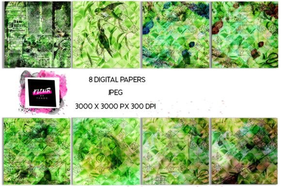 Download Green Digital Scrapbooking Papers Set - Scrapbooking papers Collection
