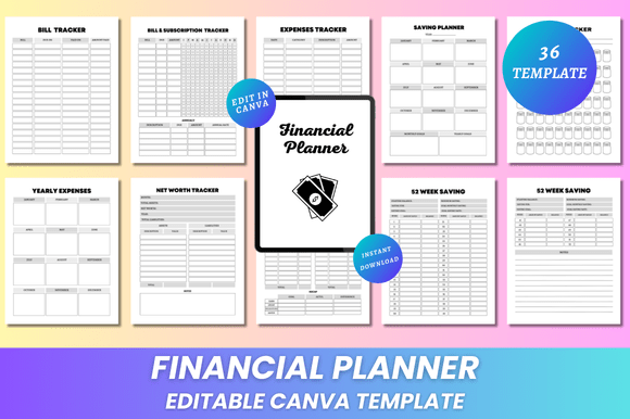 Download Editable Financial Planner Canva KDP - Financial planner Collection