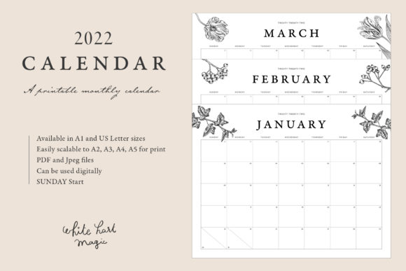 Download 2022 Calendar Printable - Botanical - 2022 calendar Collection