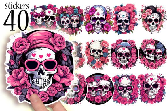 Download Skulls and Roses Printable Stickers PNG - Printable stickers Collection