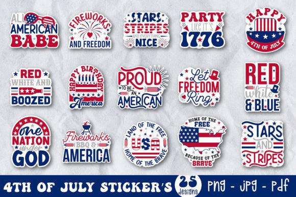 Download 4th of July Printable Stickers Bundle - Printable stickers Collection
