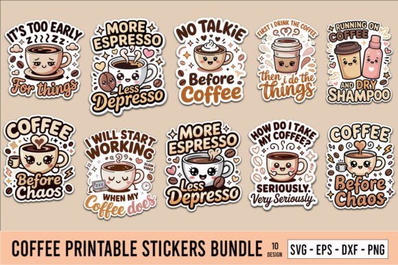 Download Coffee Printable Stickers Bundle - Printable stickers Collection