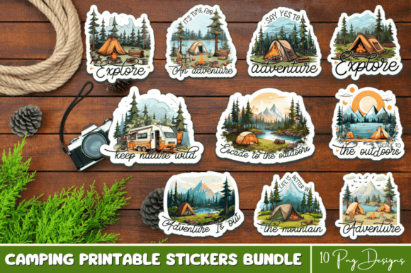 Download Camping Printable Stickers PNG Bundle - Printable stickers Collection
