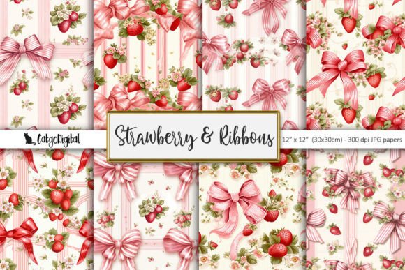 Download Strawberry &amp; Ribbons Scrapbooking Papers - Scrapbooking papers Collection